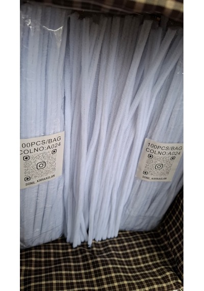 A024 Beyaz Şönil Dıy Tüylü Hobi Çubuğu - 100'lü Paket Chenille