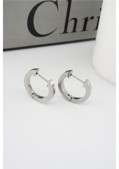 Kadın 316 L Paslanmaz Çelik 2 Cm Oval Model Küpe - Gümüş