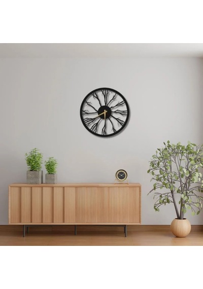 Metal Duvar Saati Doğa Tasarımlı Dekoratif Saat Siyah-58 X 58