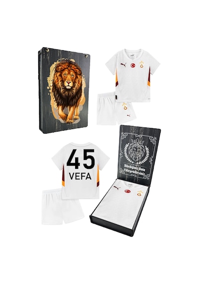 Gsstore Galatasaray Lisanslı 24-25 Beyaz 5 Yıldızlı Kişiye Özel Uv Aslan Baskılı Kutu - Kişiye Özel Çocuk Forma Set Beyaz