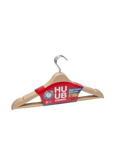 4 Adet Huub Ahşap Desenli Askı 3'lü Çok Renkli