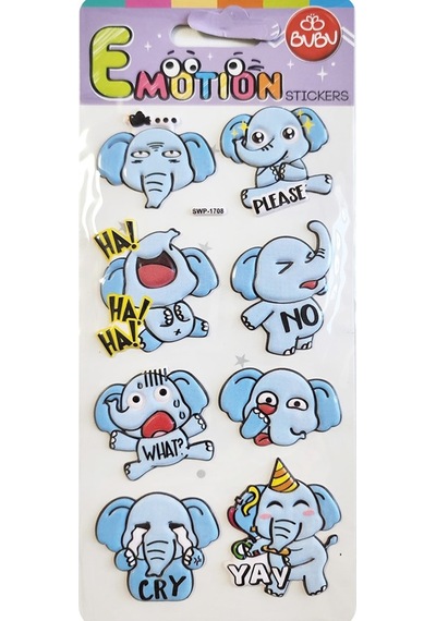 Bu-bu Emotıons Puffy Stickers Elephants Tıgers 9x21 Bubu-swp-1708 Çok Renkli
