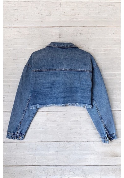 Kadın Mavi Taşlı Oversize Kot Ceket