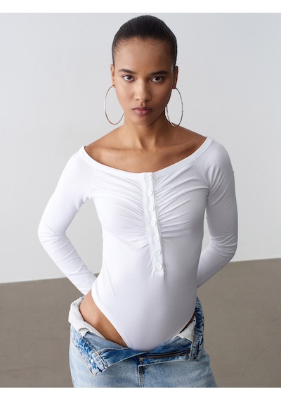 Dilvin 32661 Düğme Detaylı Bodysuit-beyaz Beyaz