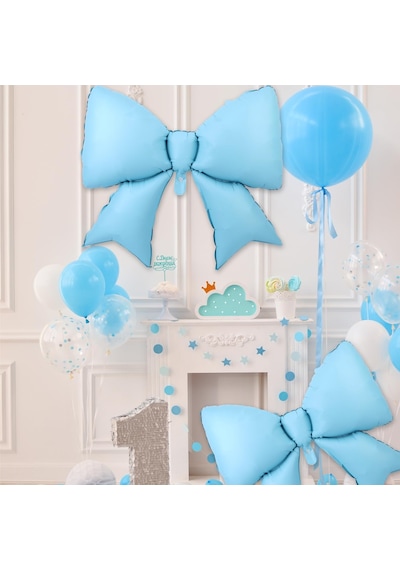Saten Fiyonk Folyo Balon Mavi 98x75 Cm Kırmızı