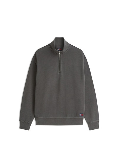 Tommy Hilfiger Relaxed Waffle Label Half Zip Erkek Siyah Sweatshirt-16108