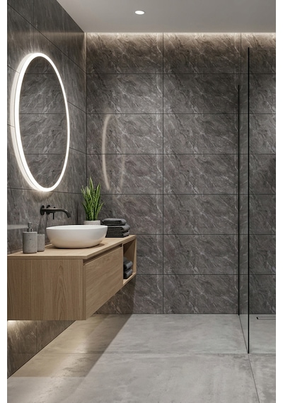 60x60 Cm Kendinden Yapışkanlı Duvar,banyo,tezgah Arası Antrasit Mermer-100 Adet 8807-60-100