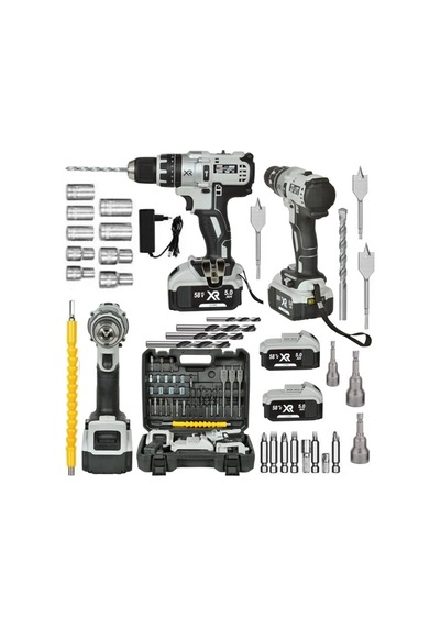 Mager XR 58 V 5 Ah Darbeli Şarjlı Vidalama Akülü Matkap Gri + 30 Parça Set
