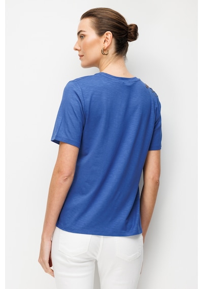 Kadın Sıfır Yaka Tek Omuzu Nakışlı Penye T-shirt İndigo İndigo