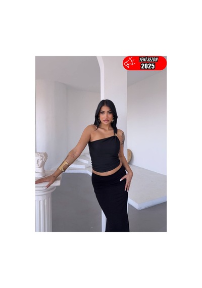 Stilvibe Tek Omuz Tokalı Sandy Bluz Siyah