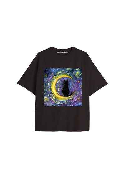 Kalic Studio Unisex Van Gogh Baskılı Oversize Tshirt Siyah-60