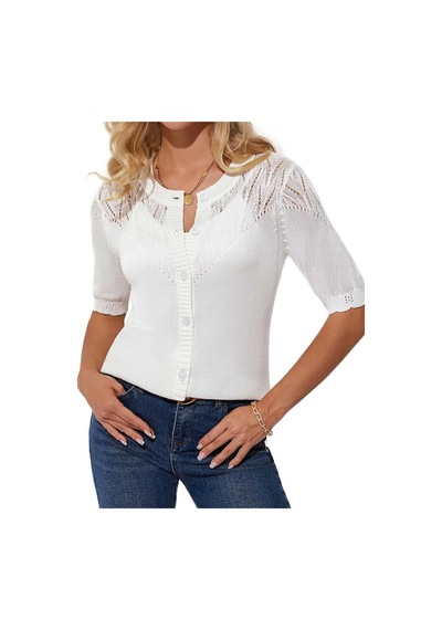 Youknitwear You Wanda %100 Pamuk Triko Hırka Beyaz