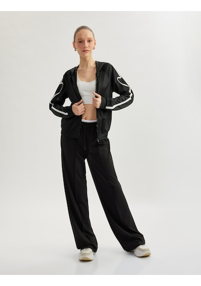 Koton Kapüşonlu Şerit Detaylı Fermuarlı Spor Sweatshirt Siyah 5wak10323nk Siyah
