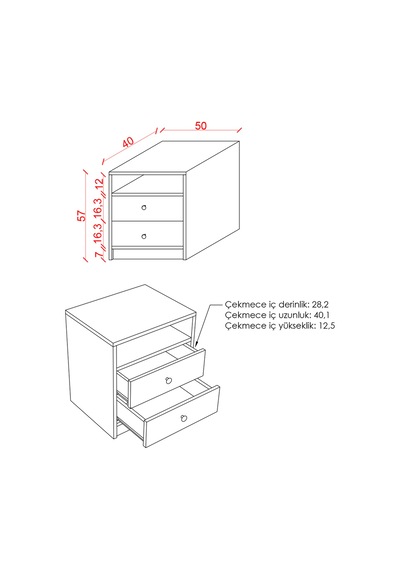 Modern 2 Çekmeceli Komodin Şifonyer %100 Mdf Çok Amaçlı Organizer Kmd04 Kül Gri