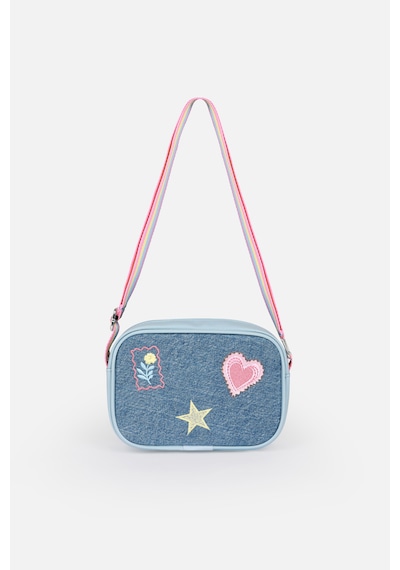 İcone Bag Denim Nakışlı Kız Çocuk Omuz Çantası, Denim İşlemeli Kız Çocuk Çantası, Kot Çocuk Çanta Mavi