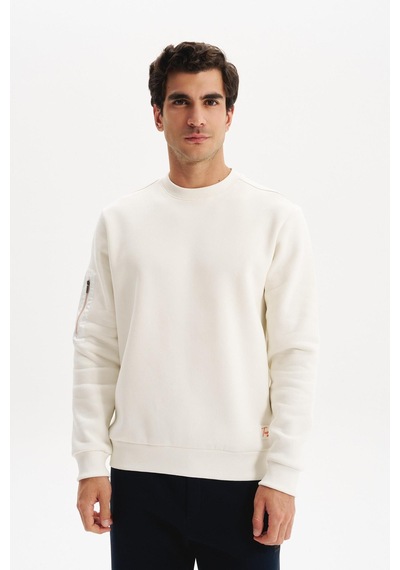 AR-MA Arma Erkek Regular Fit Basic 3 İplik Şardonlu Bisiklet Yaka Sweatshirt Pamuk Polyester Karışımlı K30124603302 Ekru