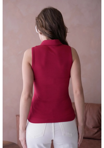 Park Karon Polo Yaka Kolsuz Basic T-shirt Bordo