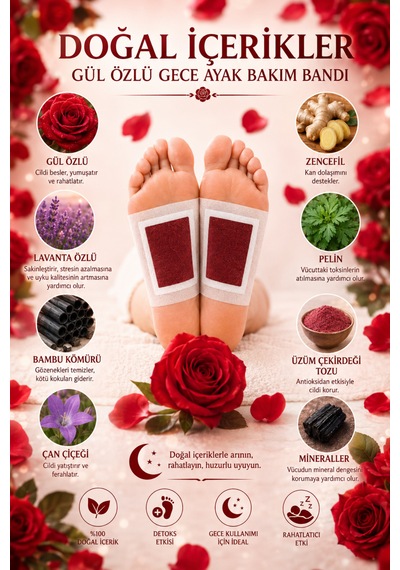 Waw Detox Foot Patch 10 Adet Gül Özlü Gece Ayak Bakım Bandı
