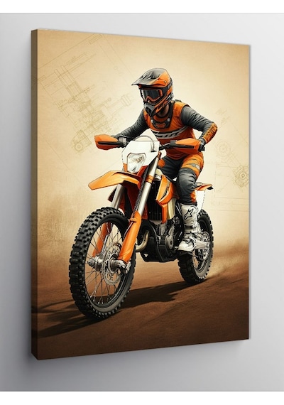 Kanvas Tablo Zıplayan Motokros Yarışçısı 70cmx100cm