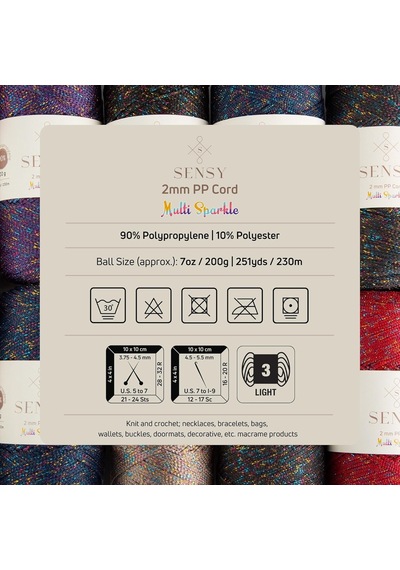 Sensy 2 Mm Multi Sparkle Simli Polyester Makrome İpi Lacivert