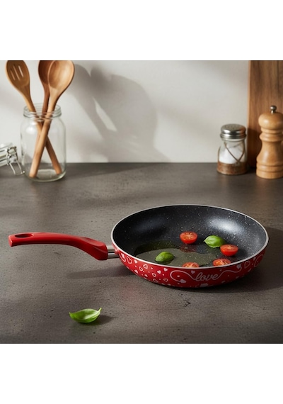 Lotus 26 Cm Sevgililer Günü Özel Seri Kırmızı Kırçıl Granit Efektli Yapışmaz Kızartma Tavası Belirtilmemiş
