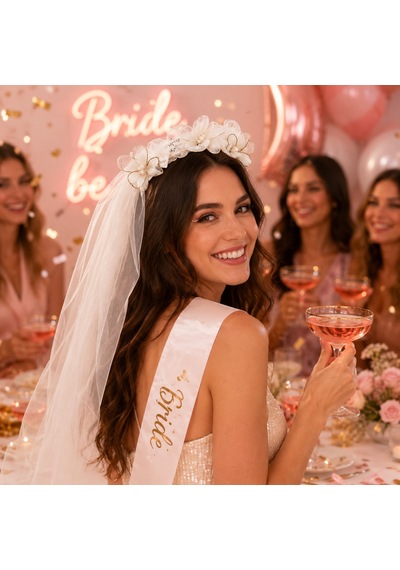 Çiçekli İncili Duvaklı Taç Çember Model Bekarlığa Veda Parti Aksesuarı Bride Diğer
