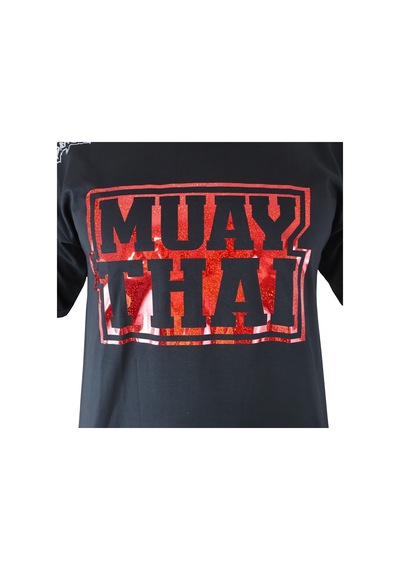 Dragondo Tx8523 Muaythai Tişört Parlak Kırmızı Baskılı Muay Thai Tişörtü Siyah