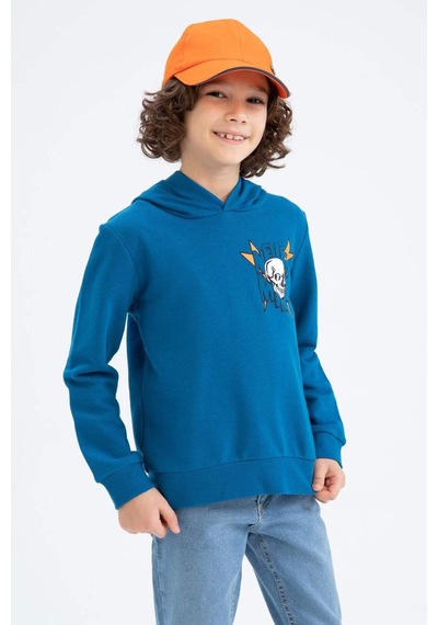 Defacto Erkek Çocuk Regular Fit Kapüşonlu Sweatshirt Z2840A623SPBE183 Mavi