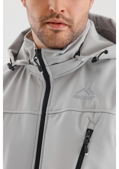 B.he.z Çıkartılabilen Fermuarlı Kapüşon Cepli İçi Polarlı Su Geçirmez Softshell Erkek Mont Taş Taş