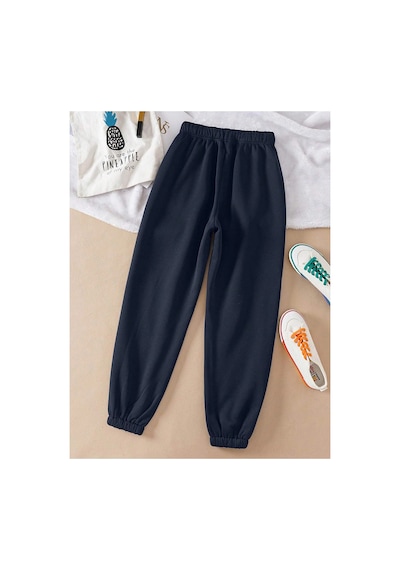 Tarzsokak Essnce Solid Drawstring Waist Thermal Lined 4 Mevsim Eşofman Lacivert