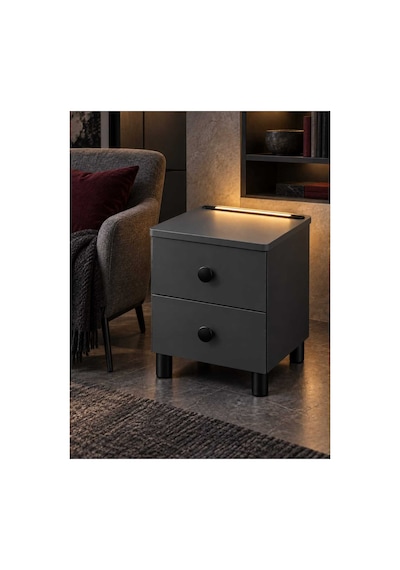 Modern Çekmeceli Komodin, Type-c Ve Usb Girişli, Led Işıklı Başucu, Yatak Odası, Koltuk Yanı Sehpası Gri - 931981058 Gri