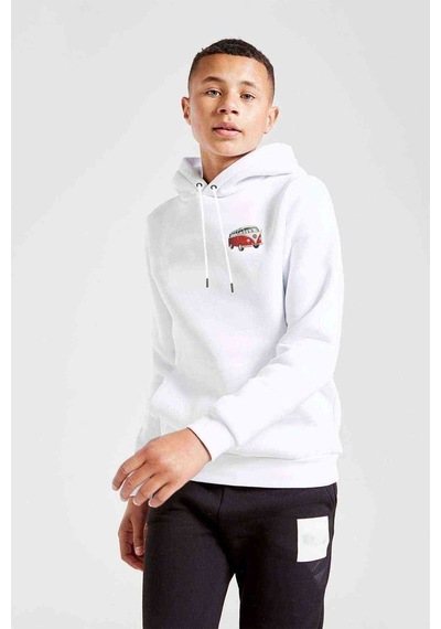 Tshirthane Araba Minibüs Kırmızı T2 Baskılı Unisex Çocuk Kapüşonlu Sweat Beyaz