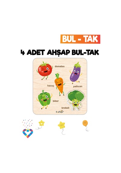 Eğitici 4 Adet Bul-tak Oyuncak Hayvanlar, Taşıtlar, Meyveler Ve Sebzeler