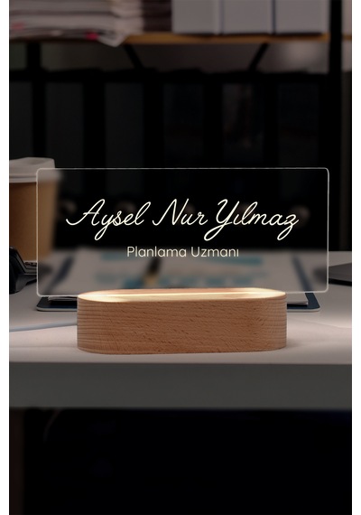 Kişiye Özel Led İsimlik Masa Lambası Masif Ahşap Tabanlı Usb Kablolu Pleksi Led Gece Lambası
