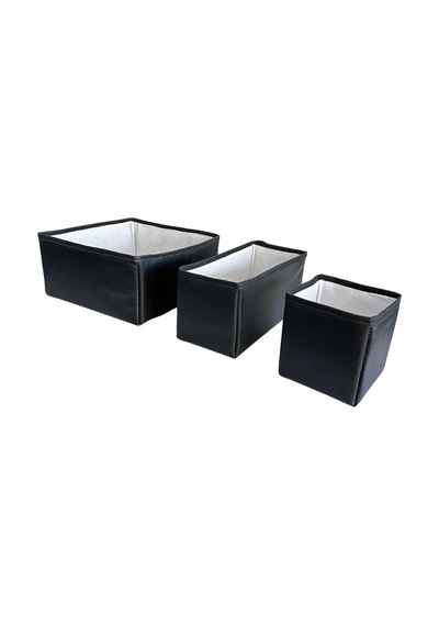 3'lü Çekmece İçi Çamaşır Düzenleyici Çocuk Odası Katlanır Saklama Kutusu Organizer Set-siyah Deri