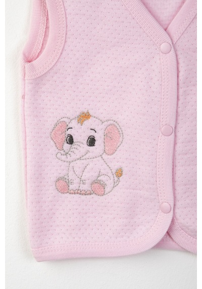 Baby Shez %100 Organik Pamuklu Yenidoğan Kız Erkek Bebek Yelek Mevsimlik 3 6 9 Ay Pembe
