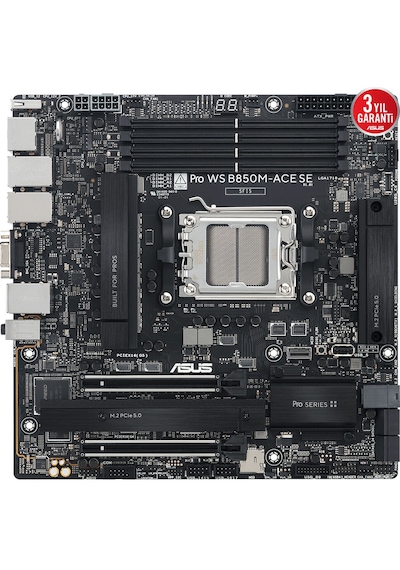 Asus Pro Ws B850m-ace Se, 4xddr5, 2xm.2, Hdmı, Dp, Type-c, D-sub, Pcıe 5.0, Am5 Soket Micro-atx Anakart