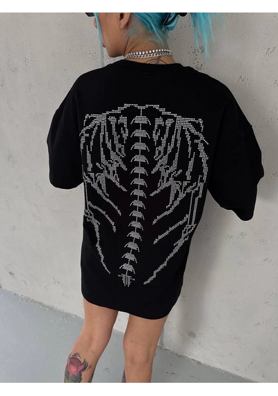 Novalisse Kadın Baskılı Bisiklet Yaka T-shirt - Siyah Çoklu Renk