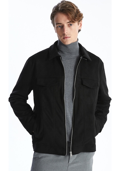 Lcw Vision Siyah Slim Fit Gömlek Yaka Süet Erkek Ceket