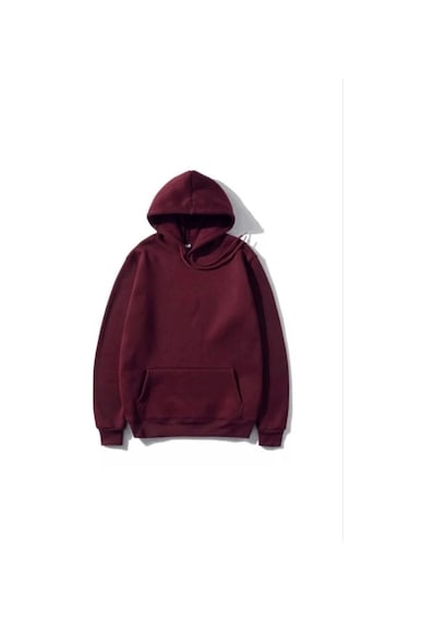 Freedom Storee Kadın 3 İplik Pamuklu Kapüşonlu Kanguru Cepli Düz Hoodie Sweatshirt - Bordo Çok Renkli