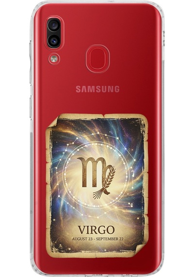 Samsung Galaxy A30 İle Uyumlu Burç Kartları Başak Tasarımlı Şeffaf Silikon Kılıf Şeffaf