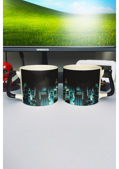 Bioshock Baskılı Seramik Lüks Kupa 1 Adet Özel Siyah Kulp Dalga Kulp V3d Çok Renkli