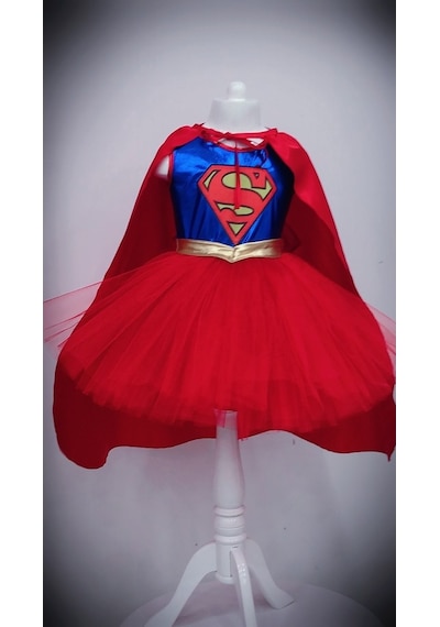 Supergirl Kız Çocuk Doğumgünü Elbisesi & Parti Kostümü