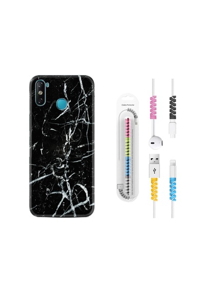 Infinix Smart 4 Kılıf Kablo Koruyuculu Black Marble 3 1382
