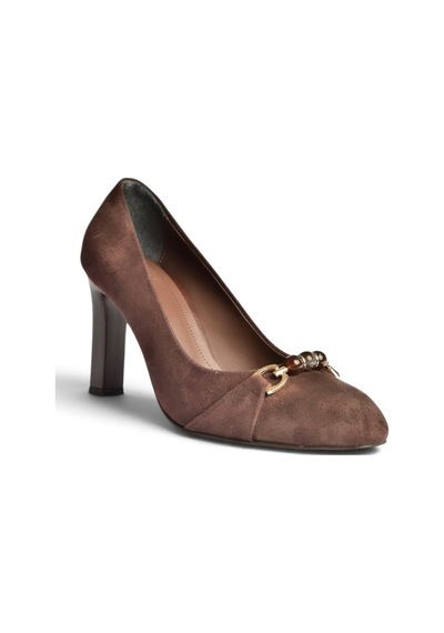 Fox Shoes Z676040102 Kahverengi Süet Kalın Topuklu Kadın Ayakkabı