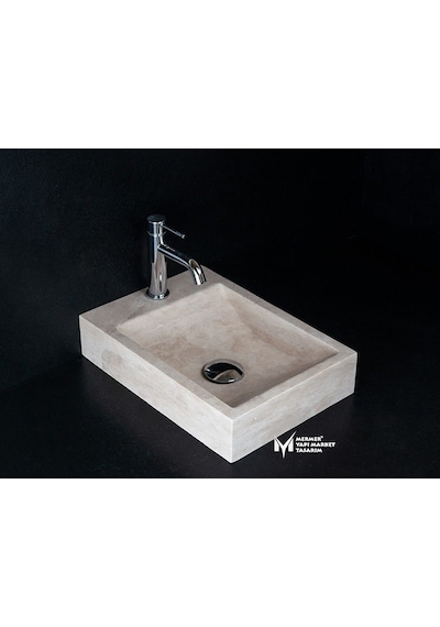 Traverten Yandan Batarya Çıkışlı Kare Lavabo