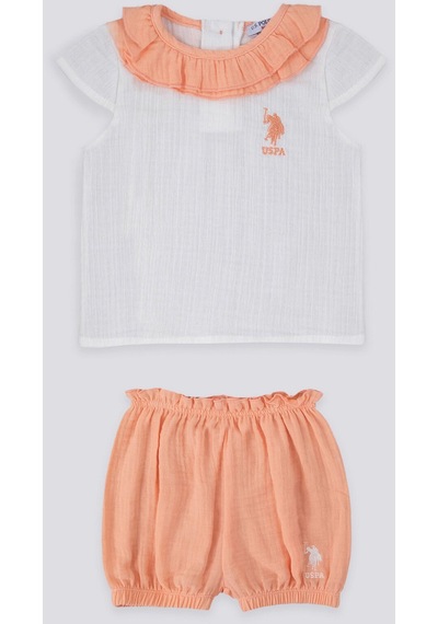 U.S. Polo Assn. Light Texture Krem Somon Bebek Tshirt Takım Krem - Somon U.S. Polo Assn. Light Texture Krem Somon Bebek Tshirt Takım Krem - Somon