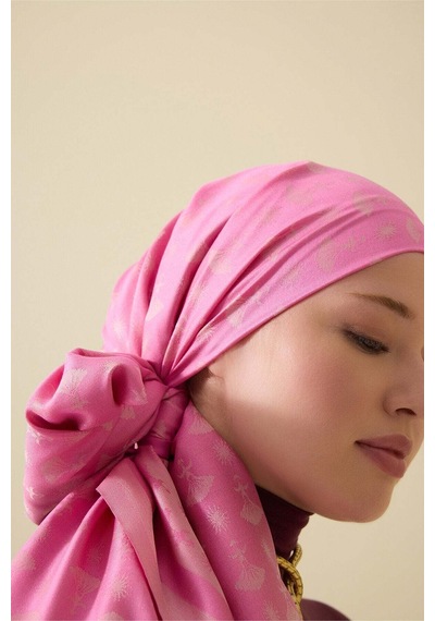 Imannoor Karanfil Monogram Pembe İpek Şal 68x200 Pembe