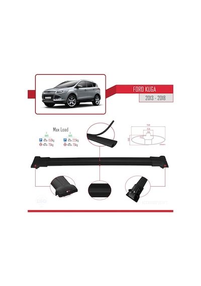 Ford Kuga 2013-2018 Arası İle Uyumlu Fly Model Ara Atkı Tavan Barı Siyah