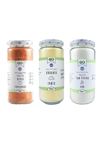 OG natural Organik Bebek Tarhanası, Organik İrmik 330 Gr, Pirinç Unu Seti +6ay
